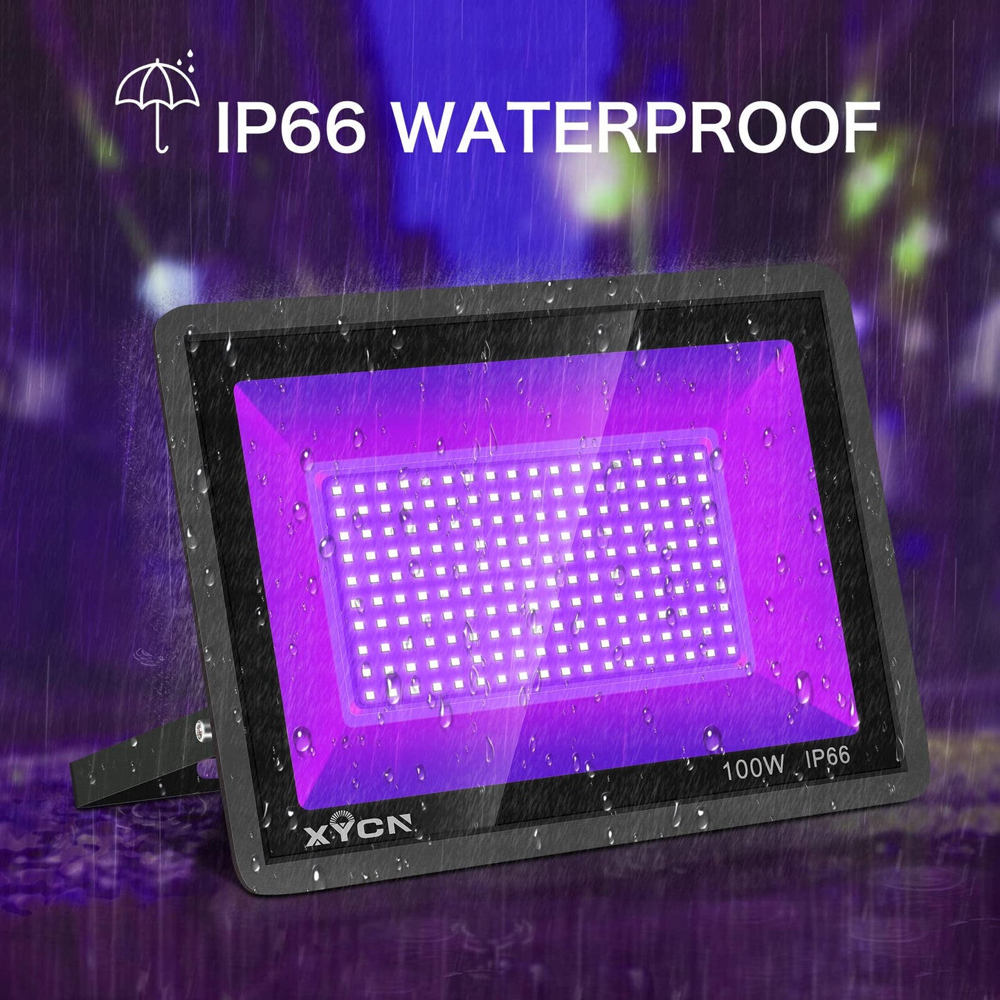 XYCN 2 Pack 100W LED Black Light, Blacklight Flood Light with Plug and Switch, IP66 Waterproof Neon Glow for Party, Halloween, Fluorescent Poster, Body Paint, Aquarium