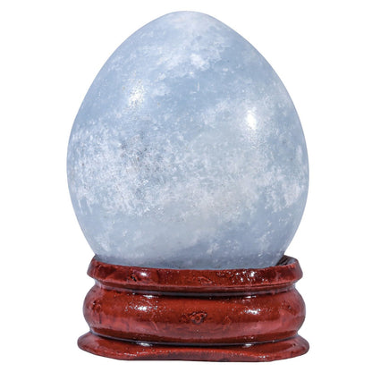 Rockcloud Natural Blue Celestite Crystal Egg Sphere with Wood Stand, Polished Stone Egg Figurine Ornament Decoration for Meditation, 30-39mm