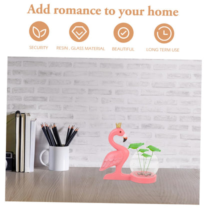 Hemobllo Creative Flamingo Hydroponic Plant Vase Glass Resin Desktop Terrarium for Air Plants Pothos Vine Centerpiece Home Decor with Removable Vase for Easy Cleaning