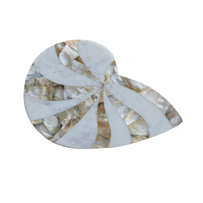 Creative Co-Op Marble Shell-Shaped Cheese Serving Board, White and Natural