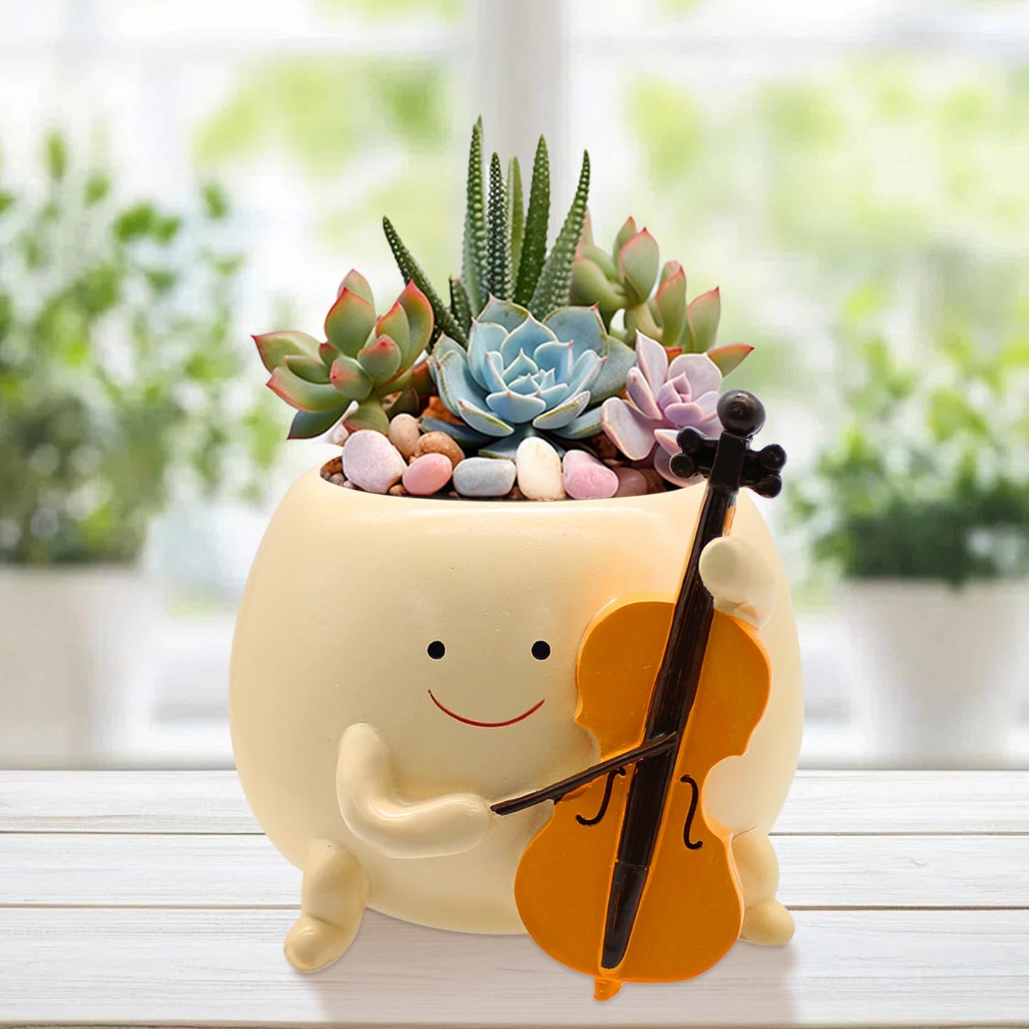 Tuenmofun Cute Unique Smiley Head Plant Pot Funny Resin Face Succulent Planter for Indoor & Outdoor Flower