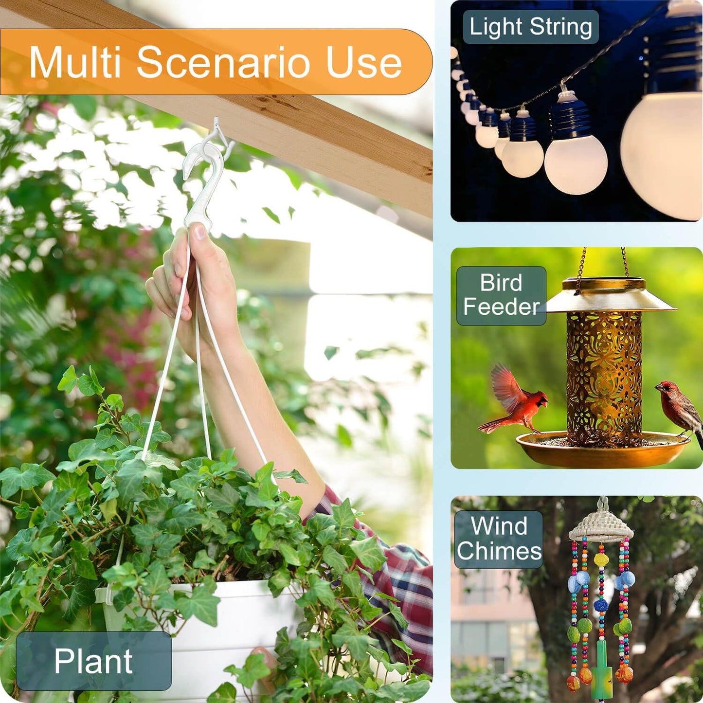 KULOLO Black Screw Hooks with Safety Lock 2.3" Rustproof Metal Ceiling Hooks for Hanging Plants, Baskets,String Lights & Outdoor Decor, 40LB Capacity (30, White)