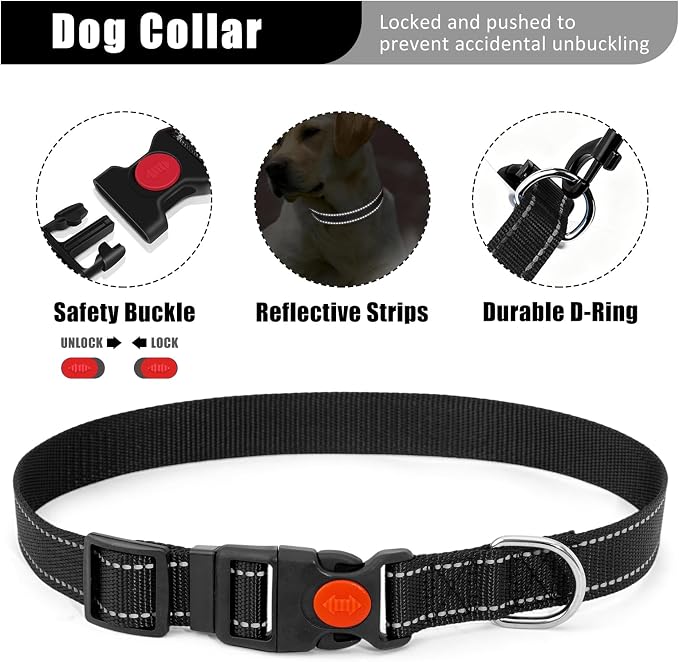 No Pull Dog Harness Adjustable Collar & Leash Set - Dog Halter Harnesses Collapsible Bowls & Poop Bag Dispenser Muzzle ID Tags Toys Fits Small Medium Large Dogs (Black-S)
