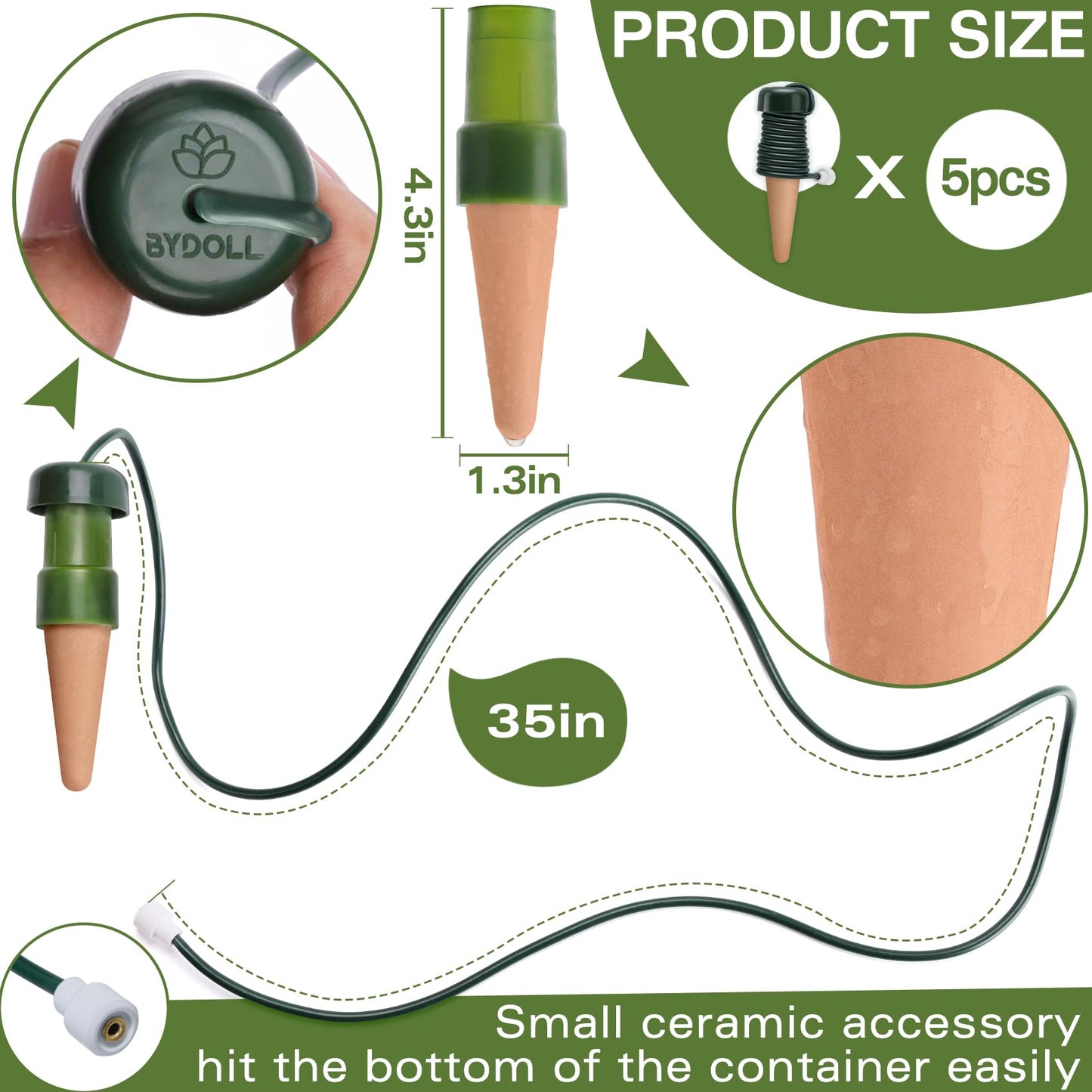 BYDOLL Plant Self-Watering Stakes Automatic Plant Dripper Watering Spikes for Indoor Outdoor Bonsai,Houseplant Insert Devices for Vacation use,Drip Irrigation System(5PCS)