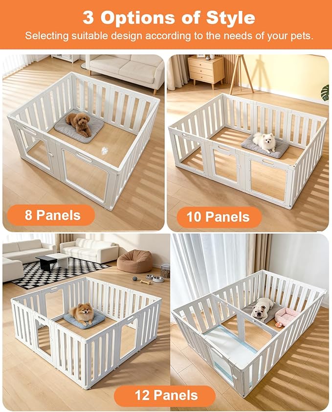 Acrylic Indoor Dog Playpen with Heavy Duty Door Lock,24" H 8 Panels DIY Puppy Playpen Pet Play Pen for Small Animal, Easy Assemble and Clean Plastic Pet Fence,White