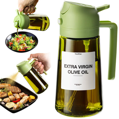 TrendPlain - Original 16oz/470ml Olive Oil Dispenser Bottle for Kitchen Gadgets and Air Fryer Accessories - Olive Oil Sprayer for Cooking w/Stickers - Black&Green