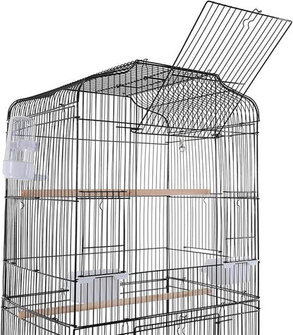 Large Bird Cage with Stand 54 Inch Standing Bird Cage with Removable Tray, Rolling Bird Cage Stand with Wheels for Parakeets, Parrot, Cockatiel, Pigeon, Finch Cage for Birds(Black)