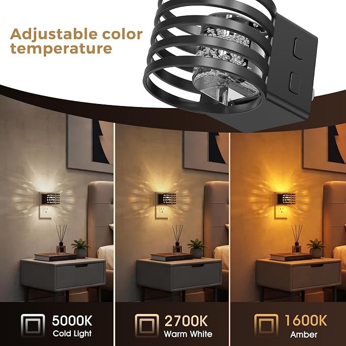 L LOHAS LED Night Lights Plug into Wall, 4 Pack 3CCT Night Light with Dusk to Dawn Sensor, Amber/3000K/5000K Color Changing Night-Lights, Adjustable Brightness, for Hallway Bedroom Home Decor