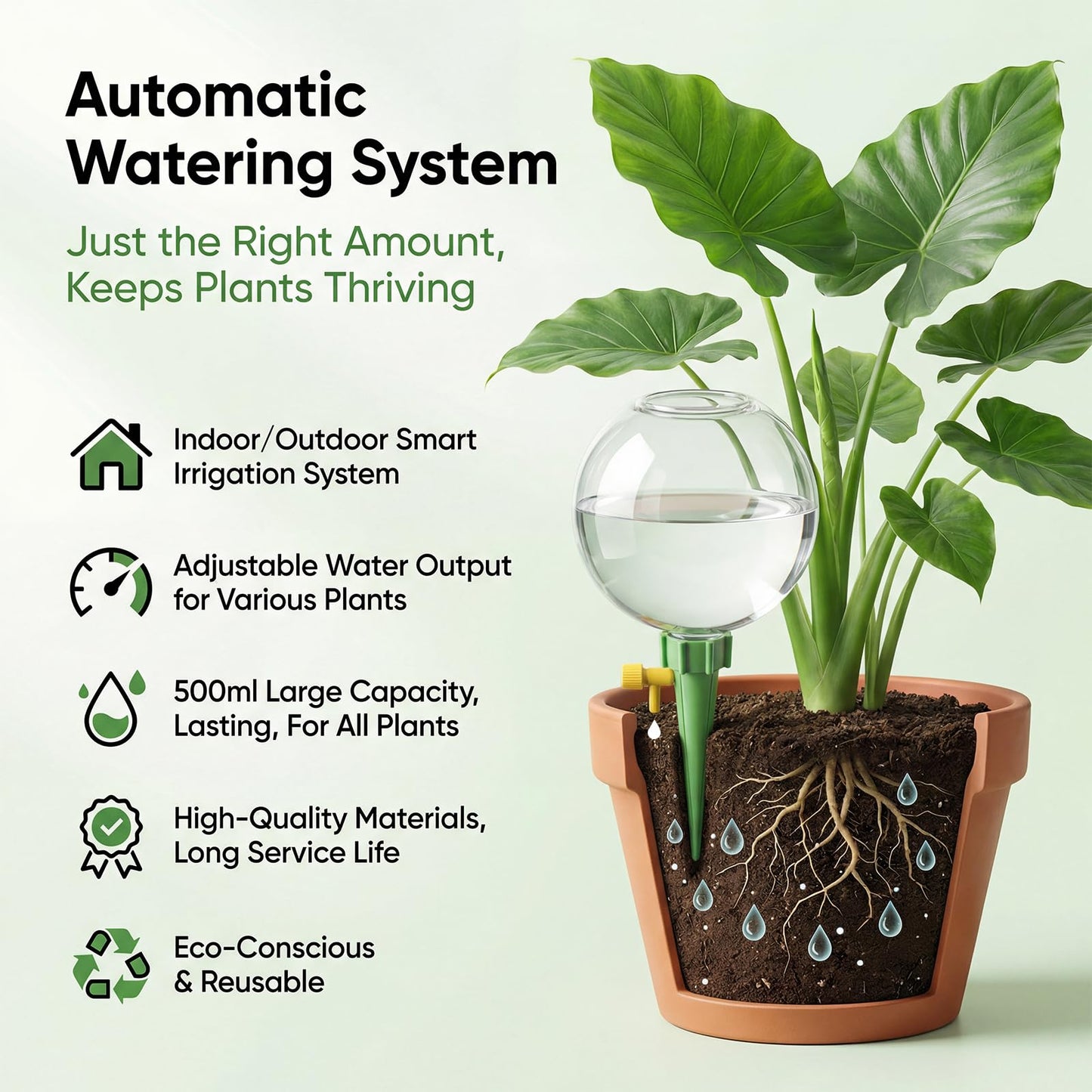 4-Pack 17.5oz Self Watering Globes with Covers – Automatic Plant Watering Bulbs, Slow-Release Irrigation Spikes for Indoor/Outdoor Potted Plants, Vacation Watering System, Top-Fill, Fits Most Pots