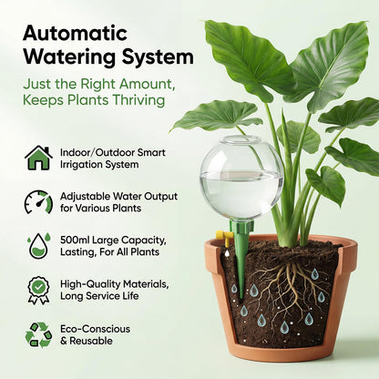 4-Pack 17.5oz Self Watering Globes with Covers – Automatic Plant Watering Bulbs, Slow-Release Irrigation Spikes for Indoor/Outdoor Potted Plants, Vacation Watering System, Top-Fill, Fits Most Pots