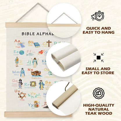 Supwhd Bible Verse Posters for Kids, Bible Alphabet Poster Hanger Frame, Christian Classroom Decor, Alphabet Wall Decor for Classroom Church School Christian Home, 16x24