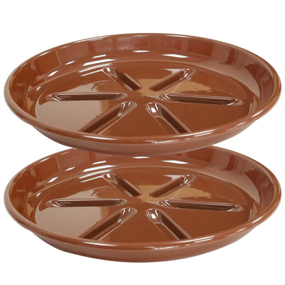 OVZILKI 2 Pack of Plant Saucer 10 inch, Large Heavy Duty Plastic Saucers Round, Plant Drip Trays for Indoors Outdoor, Plant Water Tray for Planters, Brown