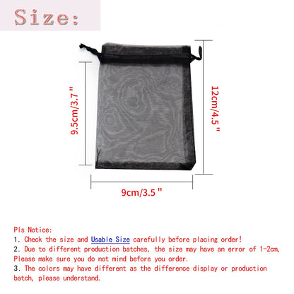 Bezall 100Pcs Black Organza Bags 3.5x4.5 Inch, Small Mesh Bags Drawstring Jewelry Candy Pouches Funeral Halloween Party Favor Bag