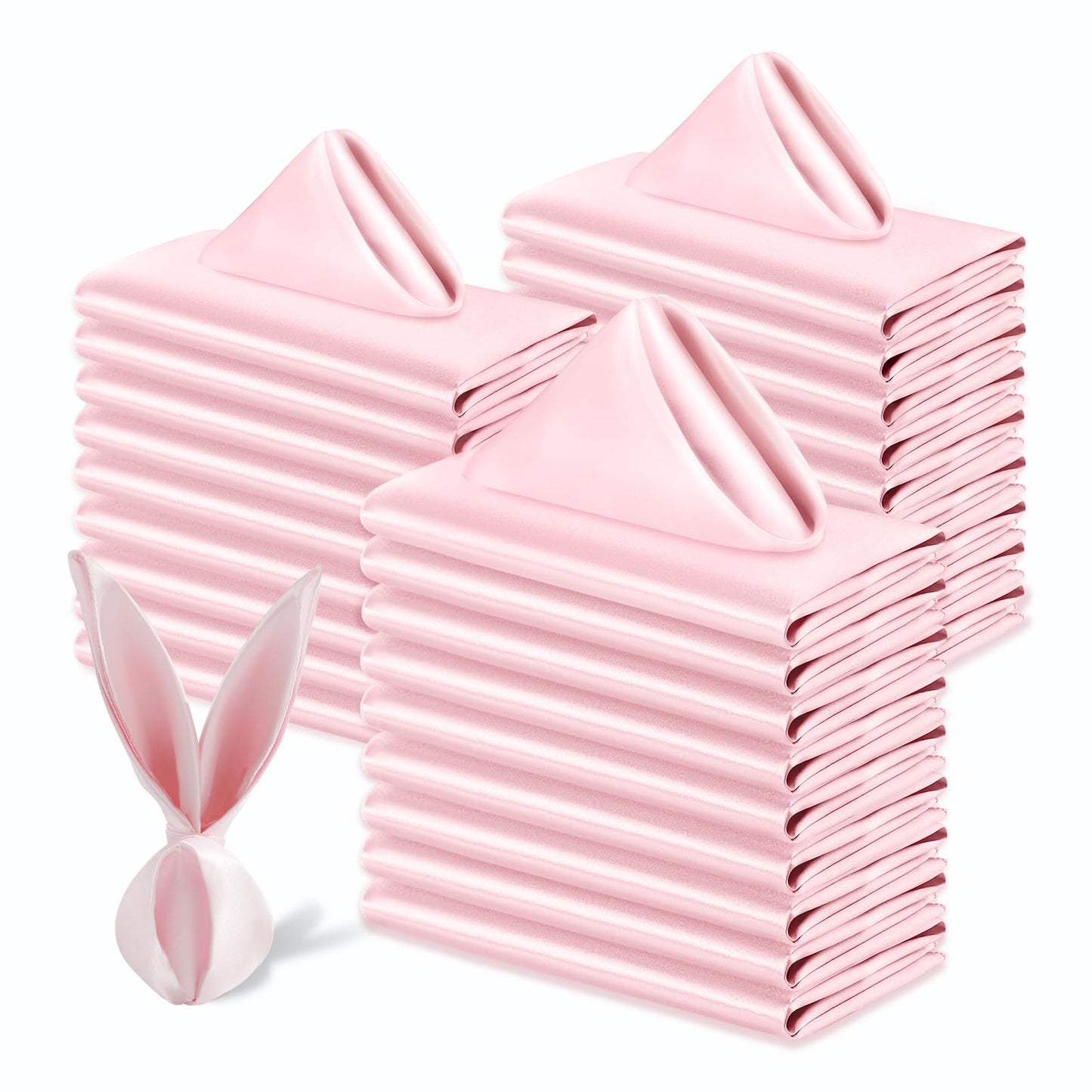 Cobedzy 60 Pack Satin Table Cloth Napkins, 17x17 Inch Blush Pink Silky Wedding Napkins Cloth Washable, Luxury Dining Table Cloth Napkins Set for Birthday Holiday Party Dinner Restaurant