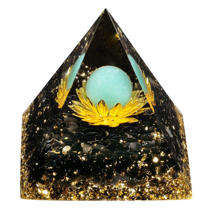 Rockcloud Orgone Pyramid Crystal Stone Sphere on Lotus Base Energy Generator for Chakra Balancing Meditation, Green Aventurine