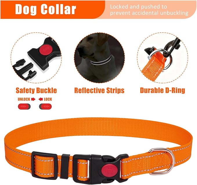 No Pull Dog Harness Adjustable Collar & Leash Set - Dog Halter Harnesses Collapsible Bowls & Poop Bag Dispenser Muzzle ID Tags Toys Fits Small Medium Large Dogs (Orange-M)