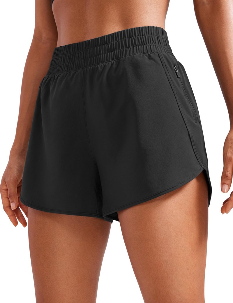 CRZ YOGA Dolphin Athletic Shorts for Women 3" - High Waisted Quick Dry for Running Workout Gym Track with Zip Pocket Black XX-Small