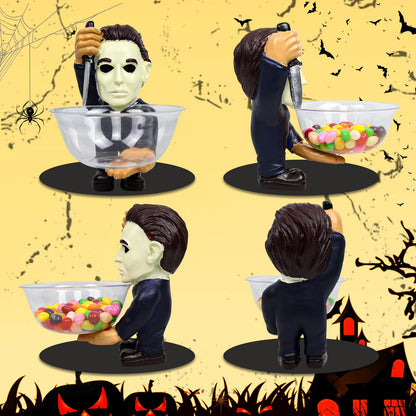 Halloween Candy Bowl Holder Horror Movie Gnomes Scary Candy Dish Stand Decorations (Resin) (A)