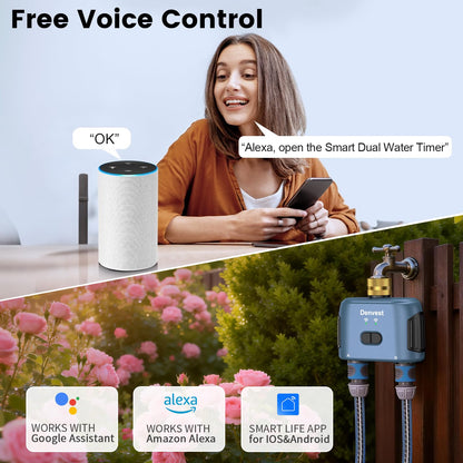 WiFi Water Timer for Garden Hose with Brass Inlet,Smart Hose Timer with WiFi Hub, APP & Voice Control,Up to 20 Watering Plans, 2-Zone Sprinkler Drip Irrigation System Controller for Yard Lawn Watering