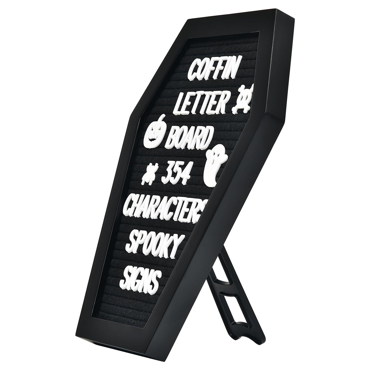 Coffin Letter Board - 354 Characters Spooky Halloween Characters with Wooden Stand and Canvas Bag - 10x7 Inches Small Size - Felt Message Board for Home Office Halloween Supplies & Decor (Black)