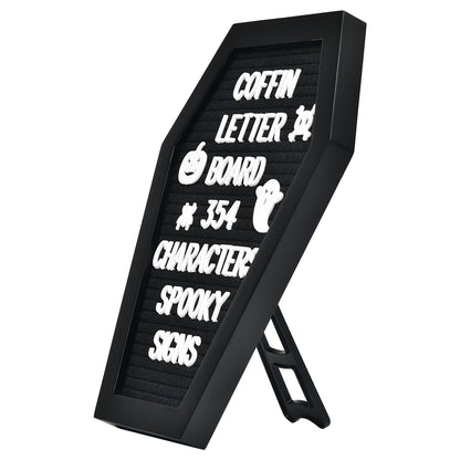 Coffin Letter Board - 354 Characters Spooky Halloween Characters with Wooden Stand and Canvas Bag - 10x7 Inches Small Size - Felt Message Board for Home Office Halloween Supplies & Decor (Black)