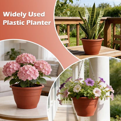 RooTrimmer 3 Pack 11 Inch Plant Pots Lightweight Planters with Drainage Holes,Durable Indoor & Outdoor Flower Pots for Garden,Patio & Home Decor(Pottery Red)