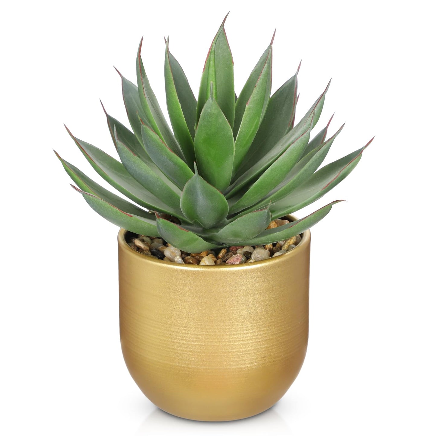 Briful Succulents Plants Artificial for Home Decor, Realistic Potted Fake Agave Plant, Gold Metal Pot, Cute Aloe Maguey Faux Plant, Shelf Tables Decor, Modern Farmhouse Home Kitchen Decorations