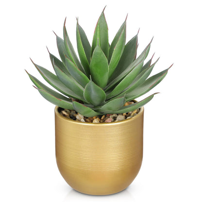 Briful Succulents Plants Artificial for Home Decor, Realistic Potted Fake Agave Plant, Gold Metal Pot, Cute Aloe Maguey Faux Plant, Shelf Tables Decor, Modern Farmhouse Home Kitchen Decorations