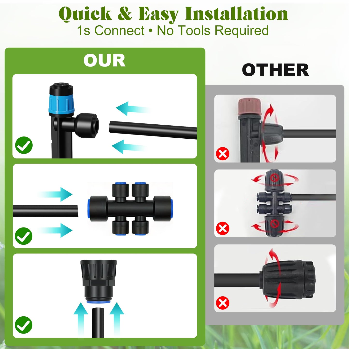 Drip Irrigation Kit for Garden, Automatic Watering System with Quick Connect Fittings, Adjustable Spray Nozzles, Water Saving Irrigation System for Yard, Greenhouse, Lawn & Potted Plants (106FT)