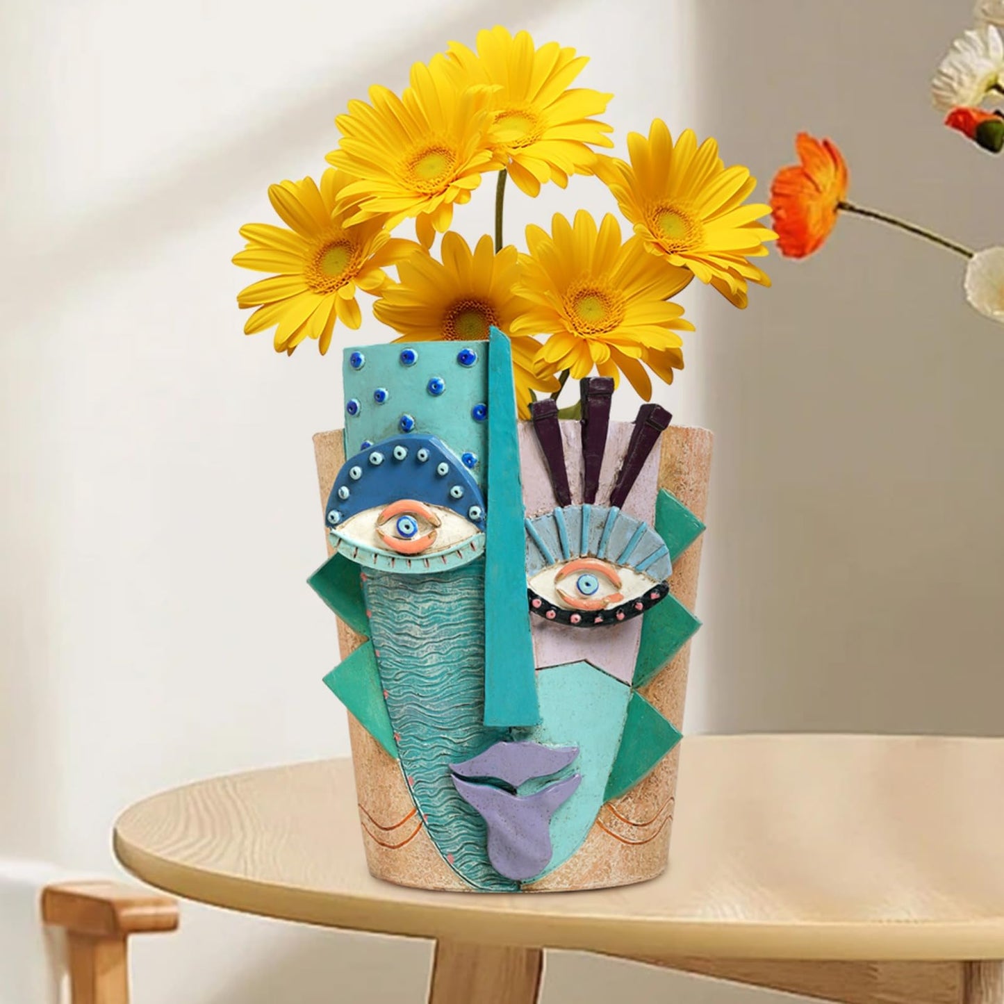 BJVF Picasso Flower Pot/Vase, Unique Planters, Abstract Face Flower Pots, with Drainage Holes, Handcrafted Resin Vases for Artistic Home Décor (Large)