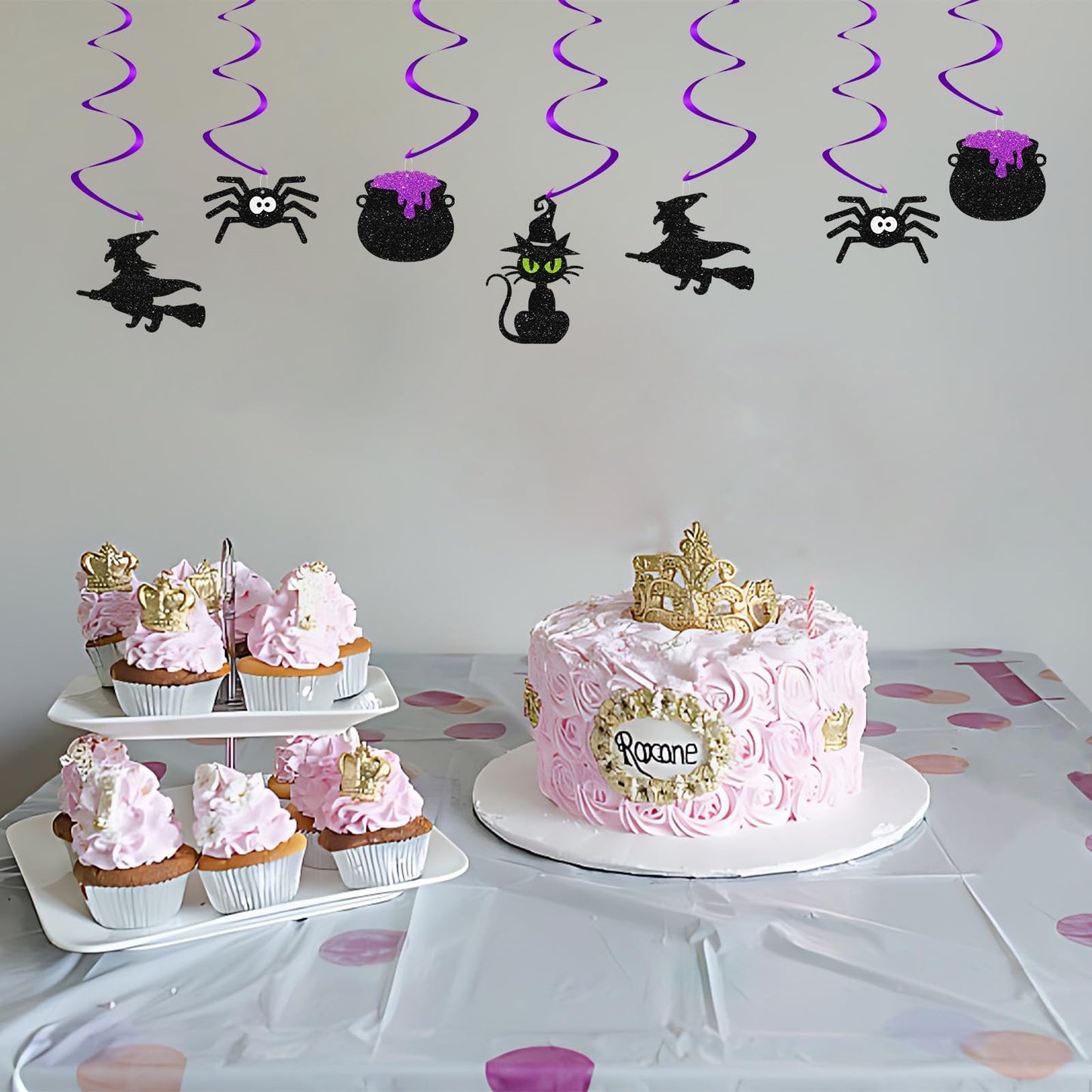 24pcs Halloween Hanging Swirl Decorations, Witch/Cauldron Signs Ceiling Whirl Streamer Hanging Banner, Baby Is Brewing Hanging Swirls for Halloween Party Decoration