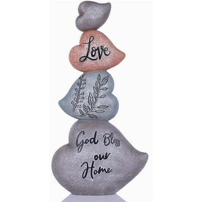 WUBIANJIE Cairn Rock Sculpture Stacked Ornament Decor, Resin Rock Decor for Fish Tank, Terrarium or Shelf, Tabletop Zen Garden Statue, God Bless Our Home Accent