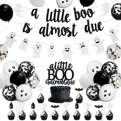 Balterever a Little Boo is Almost Due Baby Shower Decoration Black White Halloween Baby Shower Decor with a Little Boo is Almost Due Banner Garland Cupcake Cake Topper for Halloween Gender Reveal