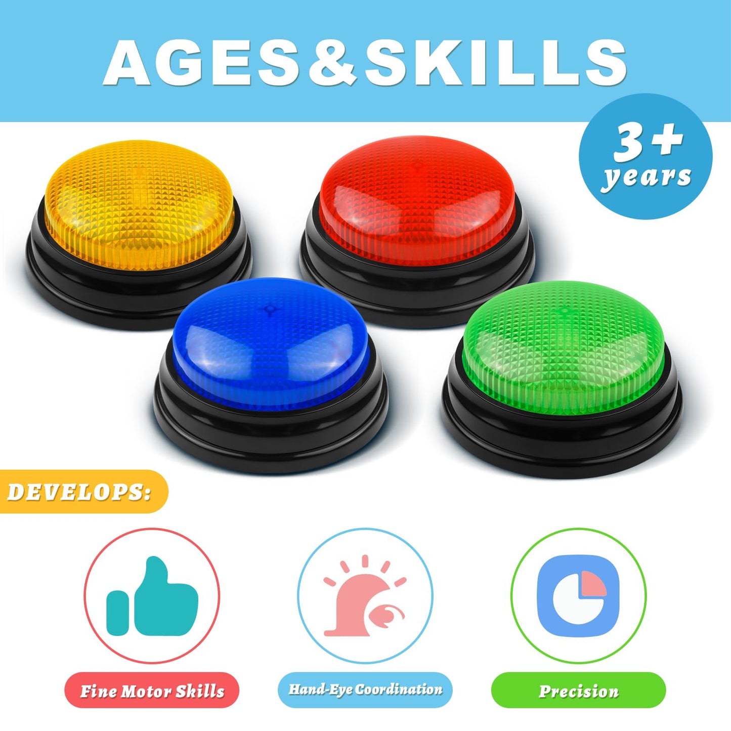BEAN LIEVE 4-Pack Game Buzzers - Family feud Buzzer with Lights and Sounds, Answer Buzzers for Classroom, Quizzes Party, Buzzer for Game Show for Kids, Adults and Teacher Supplies