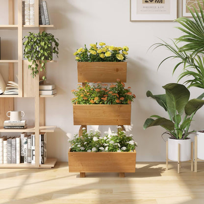 Dawnyard 3-Tiers Wooden Raised Garden Bed Planter Box Flower Pots Vertical Garden Planter Wood Plant Stand for Vegetables Flowers Herbs for Patio, Balcony, Freestanding (Brown S)