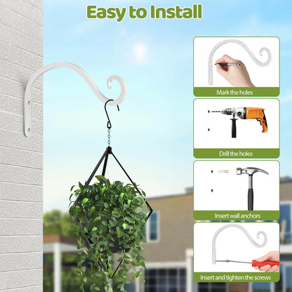 BOLITE Plant Hangers Outdoor Indoor, 8 Inch Wall Plant Hooks, Metal Bird Feeder Hanger for Hummingbird Feeders, Planters, Lanterns, Wind Chimes, Home Decor, 2 Pack, White, Gifts for Women Men