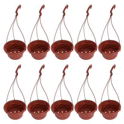 10 Sets Plastic Hanging Planters with Drainage Holes and Detachable Hooks - 6.7 Inch Small Hanging Flower Pots for Indoor Outdoor Plants, Windows, Balconies, and Garden Fences