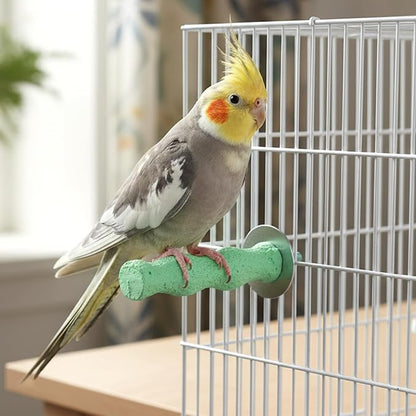 2 Pcs Bird Parrot Cage Perch Stand, Bird Beak Grinding Stone, Resin Anti-Slip Beak Grinder Stone Perches, Nail Trimming Stick, Claw Trimmer Stand, Cage Accessories for Birds, Parrot (Pink, Green)