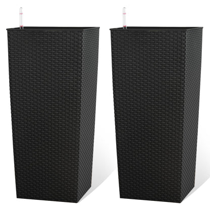 Vigo huseeo 23in Tall Planter Set of 2, Large Self Watering Pots for Indoor/Outdoor Plants with Drain Holes, Water Level Monitor, Inner Bucket for Front Porch Patio, Black Rattan