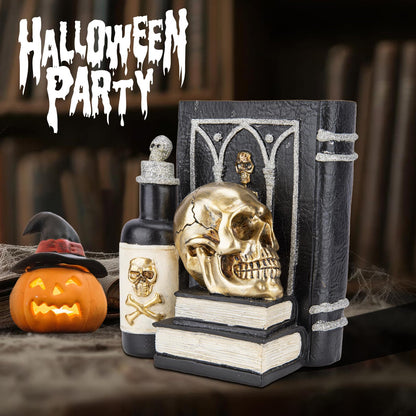 WONDER GARDEN Halloween Decorations Indoor Resin Halloween Skull Heads with Books Statue Head Sculptures Table Sign Decor for Party Home