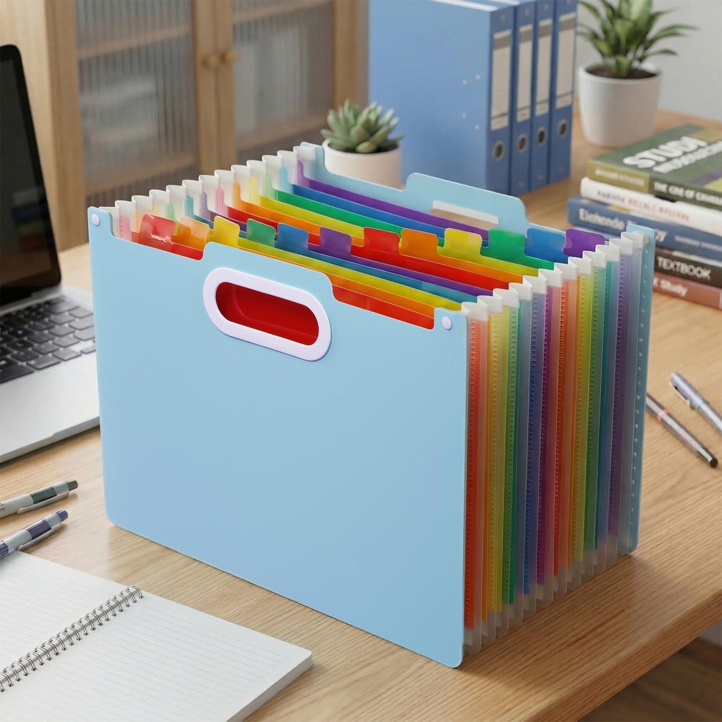 Comix Expanding File Folder, 13 Pockets Accordion File Organizer, Letter/A4 Size Document Organizer for Home Office School, Blue