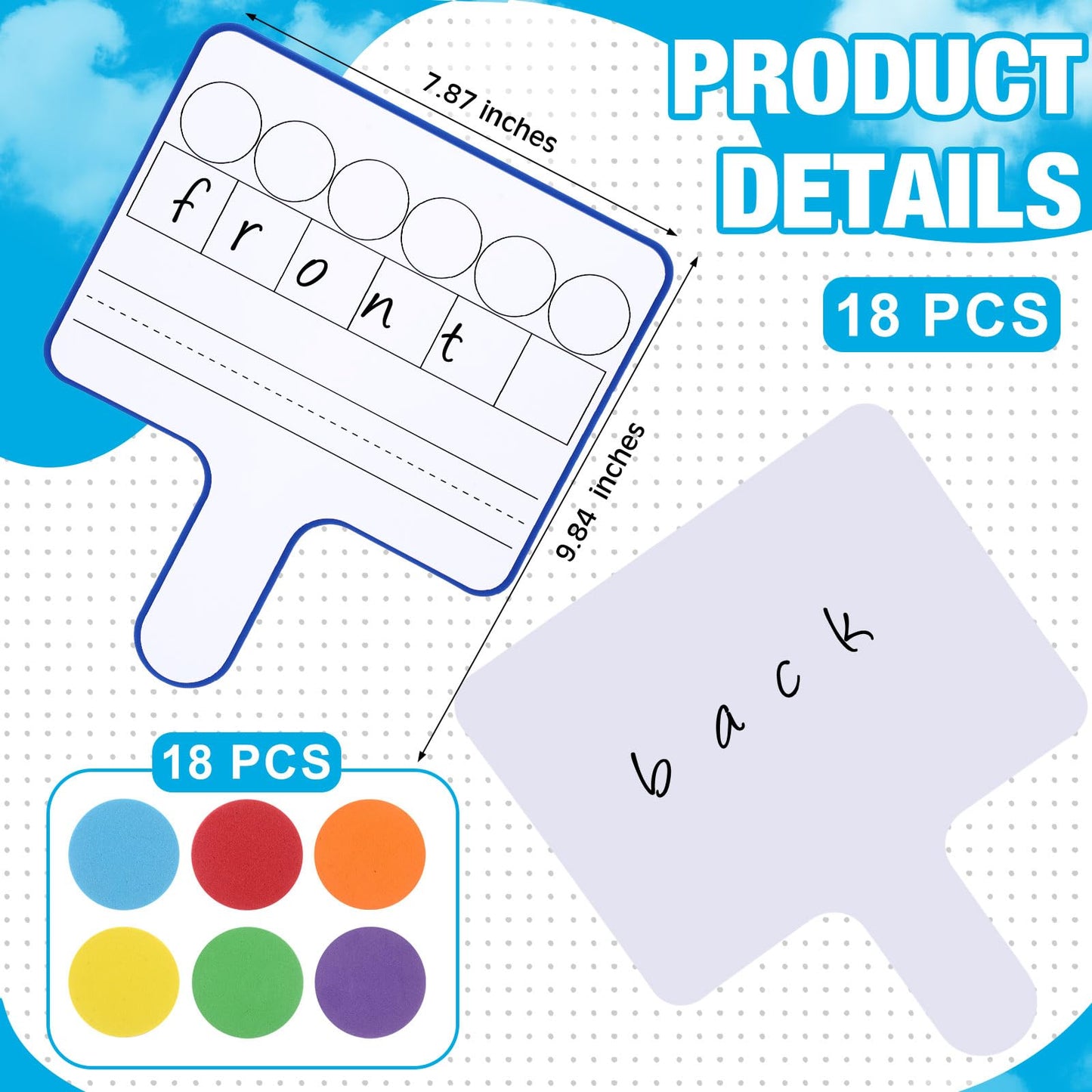 Seajan 18 Pcs Magnetic Paddle Set Education Dry Erase Double Side Handheld Answer Board with Magnetic Counters Discs Phonemic Awareness Phonics Games Toy for Students Kids Teaching Supply (‌Vivid)