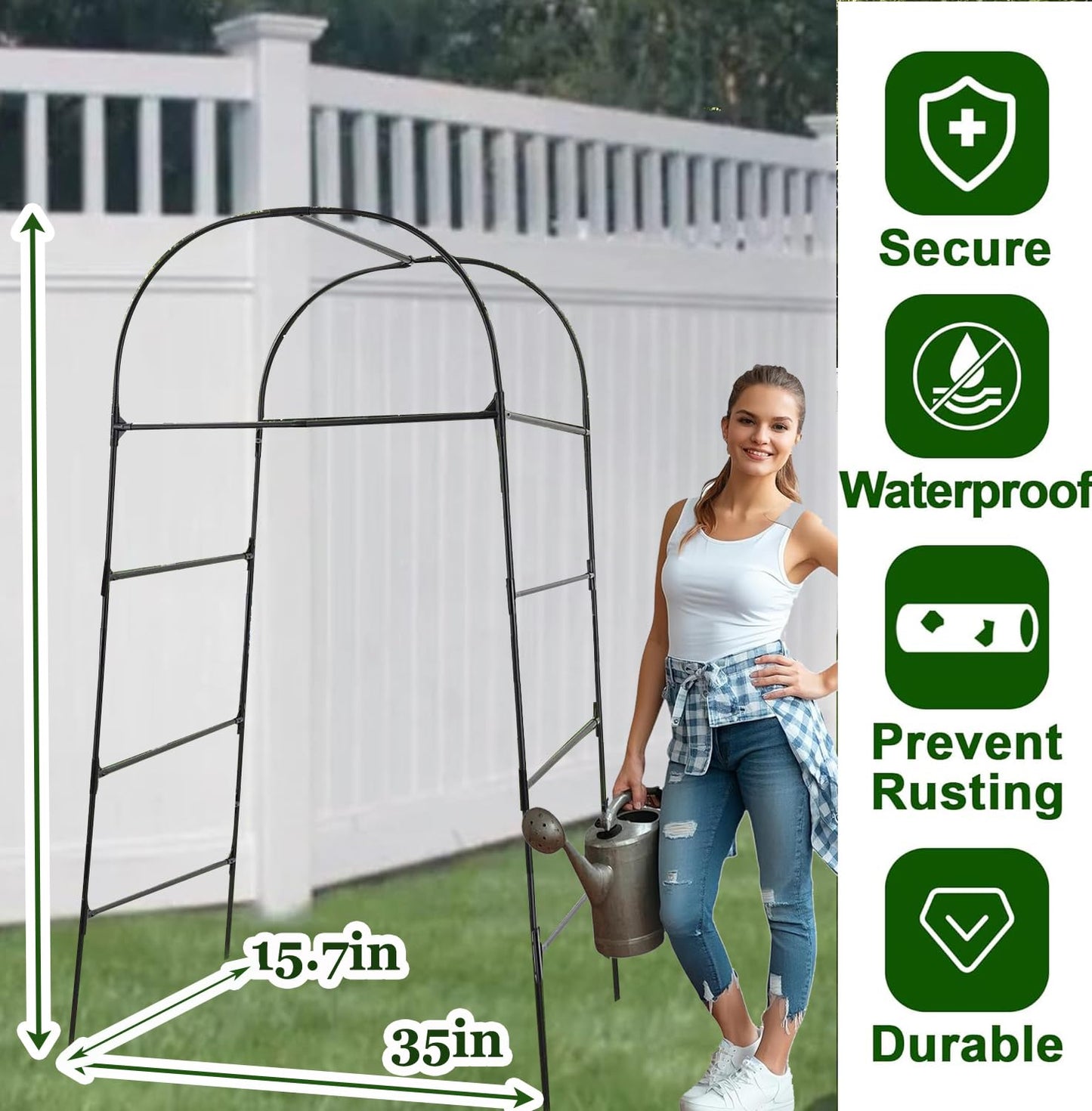 7FT Tall Garden Arch Trellis for Climbing Plants Outdoor Cucumber Trelli for Raised Bed, Metal Trellis Support with Net for Vegetables Tomato Zucchini Squash Beans Peas Melons, Rose Flowers,Vines