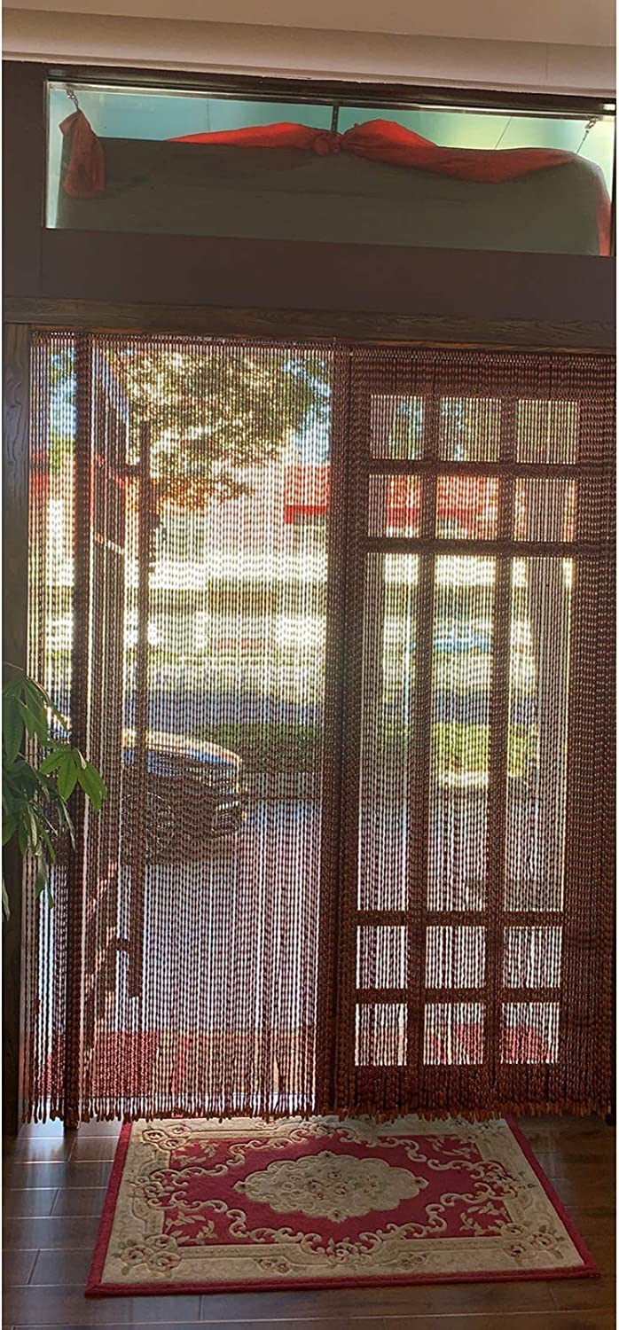 Madamera 45 String Natural Wood Beaded Curtains, Handmade High Density Retro Room Divider Panel, for Doorway/Hallway Decoration and Window Treatment (39" x 79")