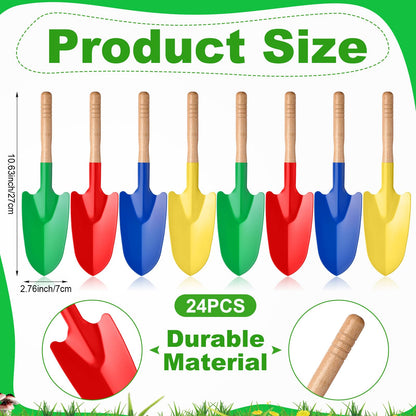 Gisafai 24 Pcs Toy Shovels for Kids Gardening Tools Kids Shovel Mini Metal Garden Shovel Sand Shovels with Sturdy Wooden Handle for Summer Beach Toddler Soil Planting Digging Tools, 4 Colors