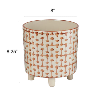 Creative Co-Op Footed Stoneware Planter with Abstract Print, Rust and White