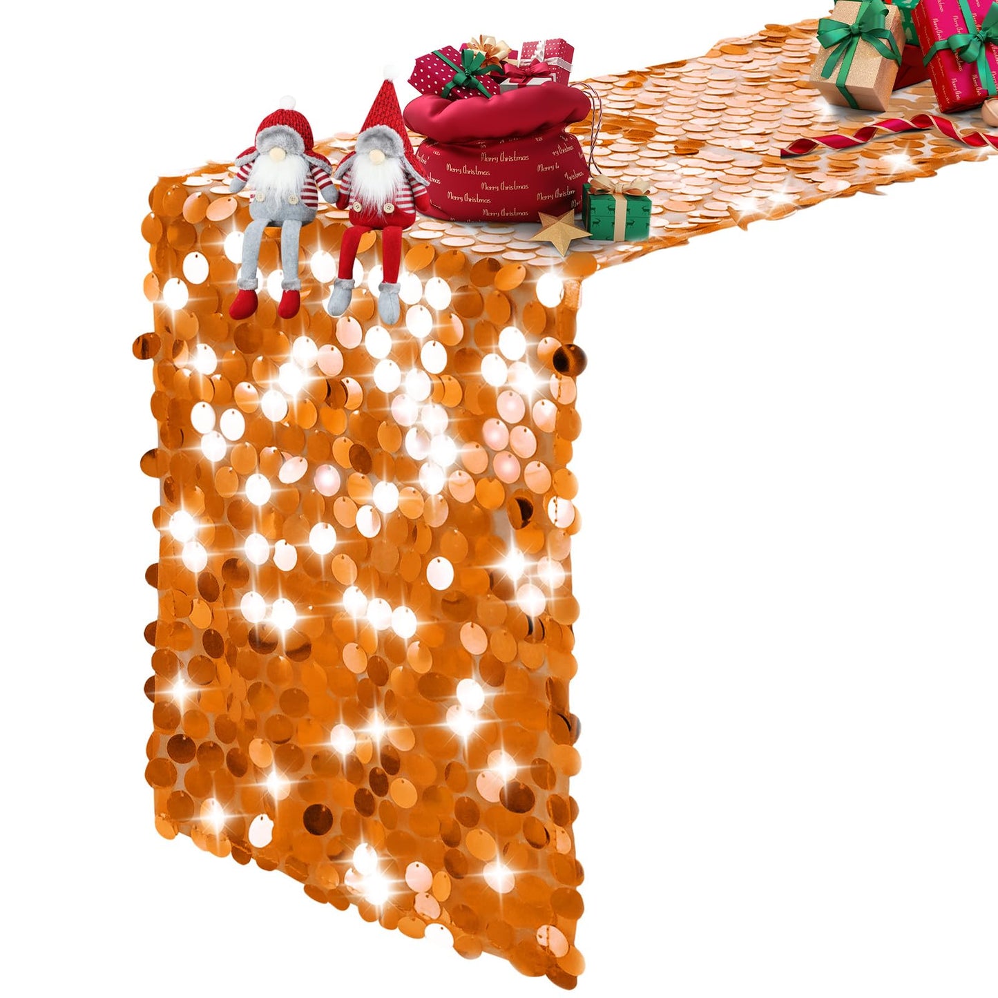 Pufogu 12 "x 108" Sequin Table Runner, Orange Glitter Premium Big Sequin Table Runner, Rectangle Table Runners for Halloween, Christmas, Wedding Party, Birthday Party, Banquet Decor (1 Pack).