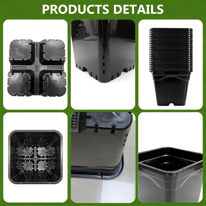 CHTASO HG12X12SW 20 Pack 6 Gallon Large Square Nursery Pots, 12 x 12 Inch Black Plastic Plant Nursery Pots Garden Planter for Planting Flowers