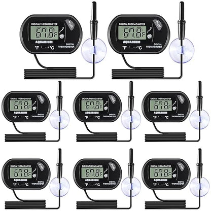 8pcs Aquarium Thermometer LCD Digital Fish Tank Thermometer with Water-Resistant Sensor Probe and Suction Cup for Turtle Incubators Terrarium Water Thermometer