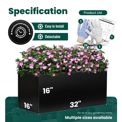 Galvanized Steel Metal Planter Rectangular Indoor 32" L x 16" W x 16" H Black Planter Box Rectangule Planter Large Outdoor Planters Steel Commercial Residential for Plants, Yard, Patio, Garden